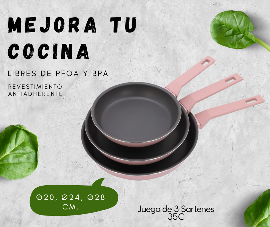 Juego de 3 sartenes de revestimiento antiadherente Ø20, Ø24, Ø28 cm. THULO COLORES