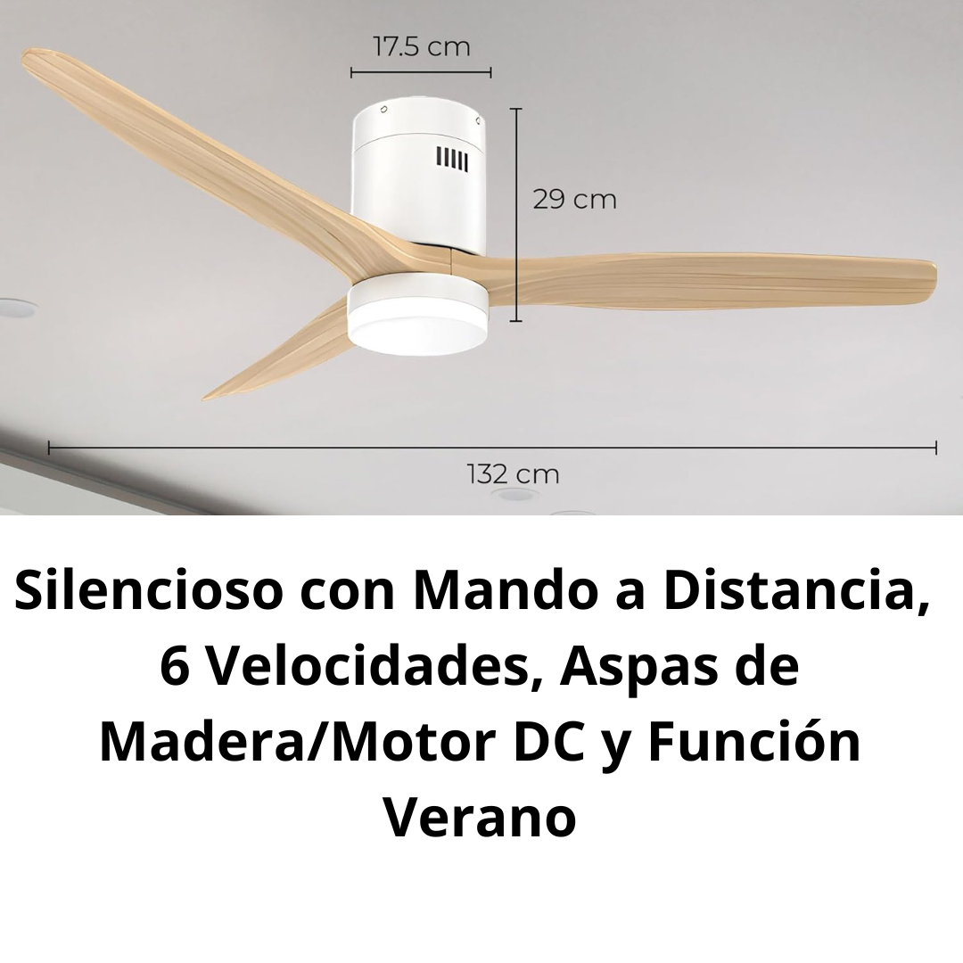 VENTILADOR DE TECHO CON ASPAS DE MADERA Y MANDO