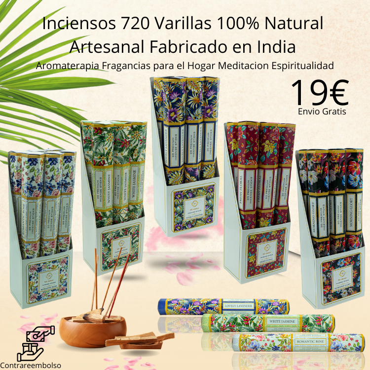 Mi Dekor Inciensos 720 Varillas 100% Natural Artesanal Fabricado en India Aromaterapia