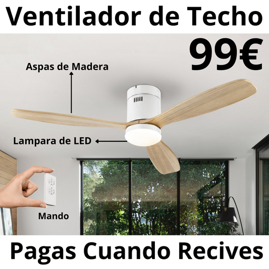 VENTILADOR DE TECHO CON ASPAS DE MADERA Y MANDO