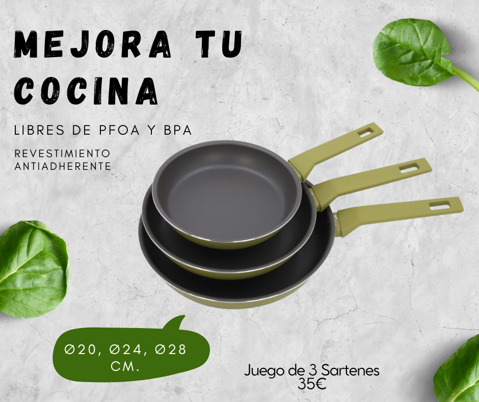 Juego de 3 sartenes de revestimiento antiadherente  Ø20, Ø24, Ø28 cm. THULO COLORES