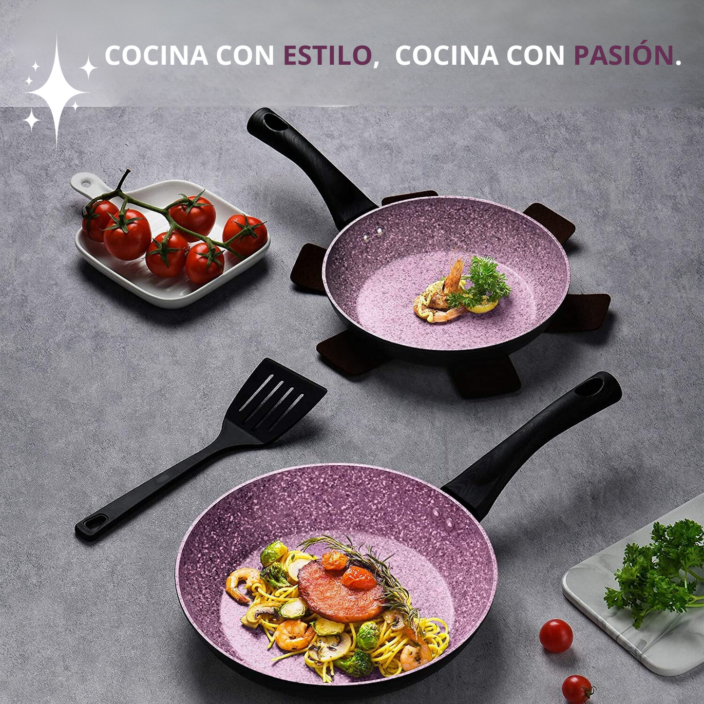 TH CHEF SET 2 SARTENES GRANITO ANTIADHERENTE