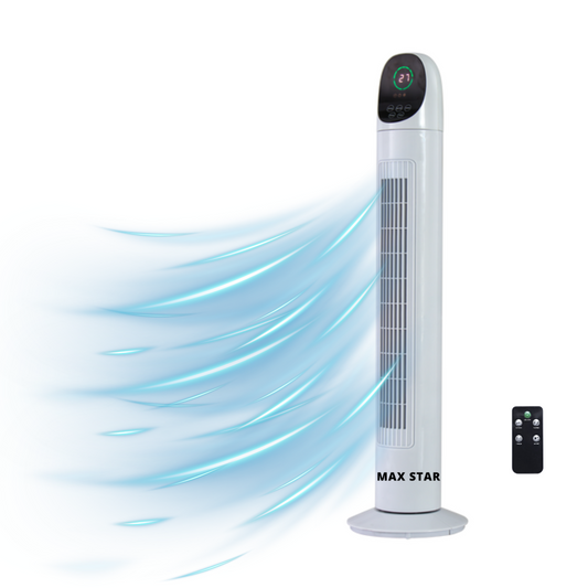Ventilador de Torre Silencioso 86 cm con Pantalla LED, Temporizador Digital y Mando a Distancia | Oscilante, 3 Velocidades