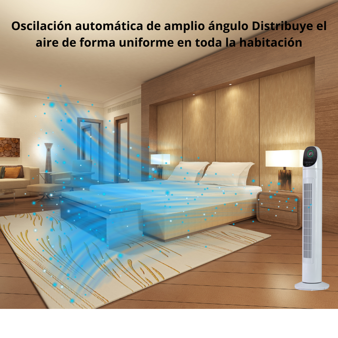 Ventilador de Torre Silencioso 86 cm con Pantalla LED, Temporizador Digital y Mando a Distancia | Oscilante, 3 Velocidades